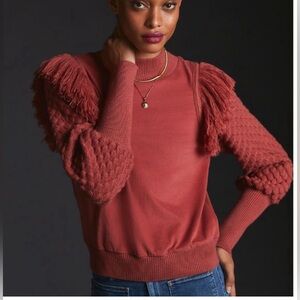 Anthropologie Dolan‎ Terracotta Sweater with Fringe Textured Sleeves - M